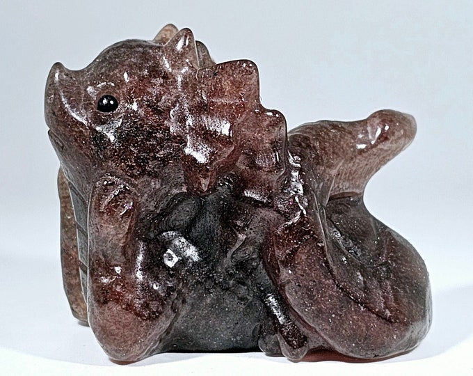 Adorable 2.2" Long Strawberry Quartz Dragon Carving