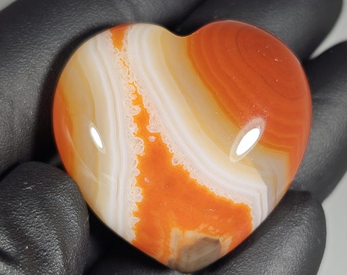 1.1" Banded Carnelian Heart Palm Stone