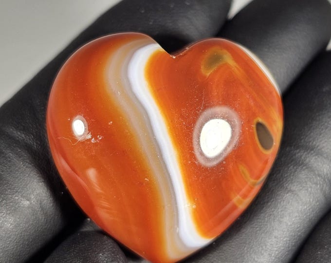 1.1" Banded Carnelian Heart Palm Stone