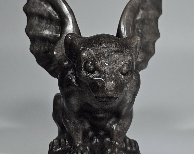 2.4" Silver Obsidian Gargoyle Carving