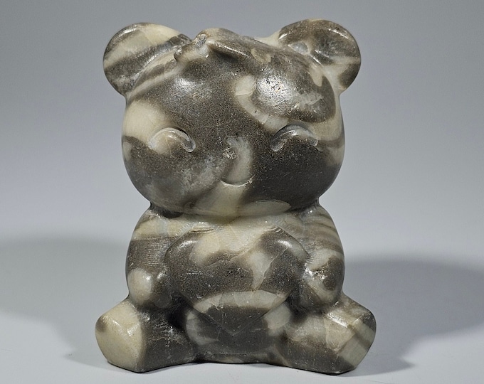 Shell Stone Jasper Teddy Bear Carving 1.9" Tall