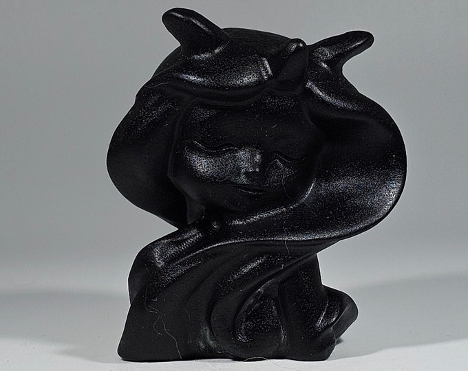 Obsidian Fairy Head Carving 2" Tall