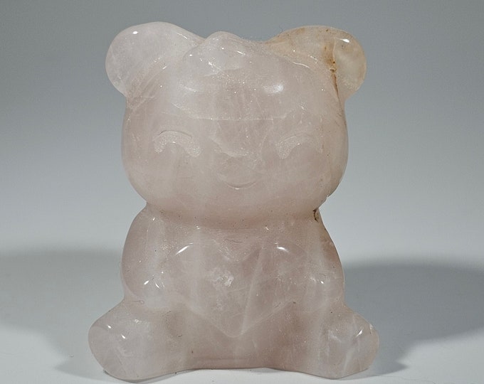 Rose Quartz Teddy Bear Carving 1.9" Tall