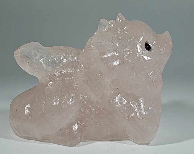 Adorable 2.2" Long Rose Quartz Dragon Carving