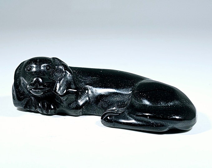 2.2" Long Obsidian Dog Carving
