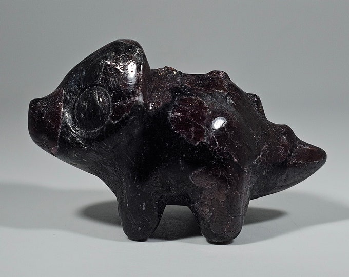 Garnet in Arfvedsonite Dinosaur Carving 2.2" Long