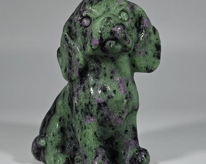 Ruby in Zoisite Dog Carving 2.4" Tall UV Reactive