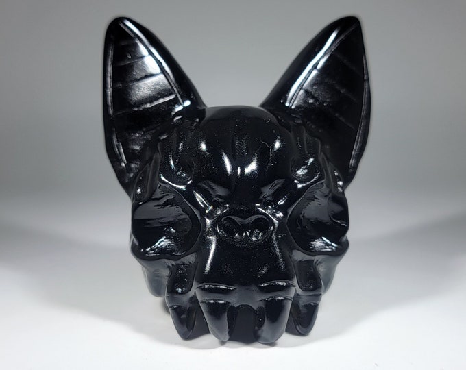 Obsidian Cat Head Carving