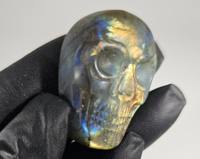 Flashy Labradorite Skull Carving