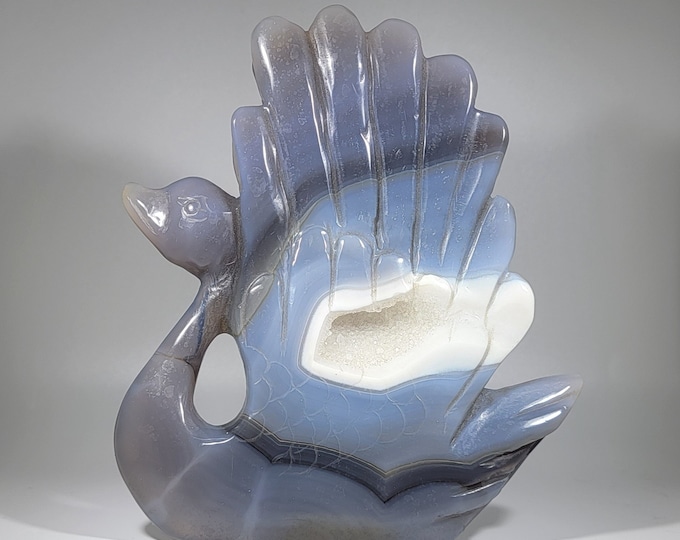 Large Druzy Agate Swan Carving