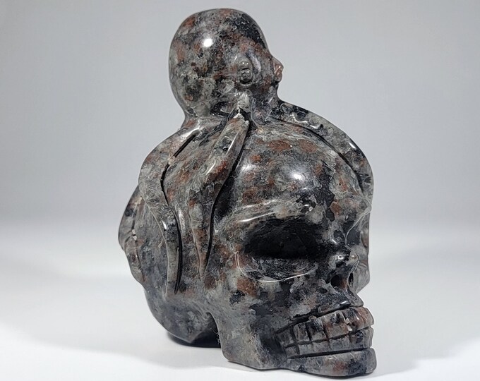 Yooperlite Skull with Octopus Carving