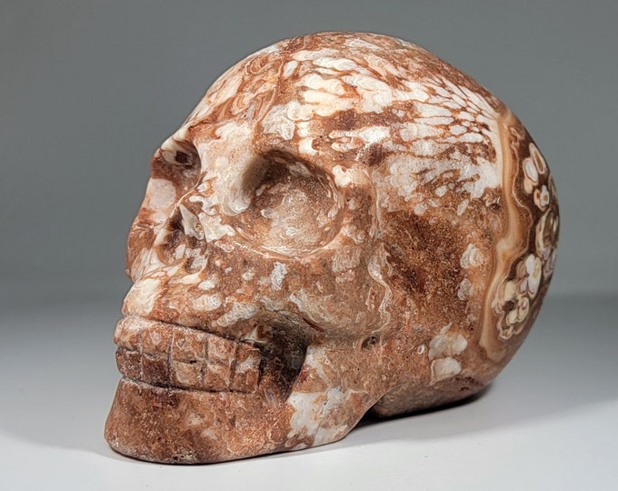 3.5" Amber Flower Agate Skull Carving