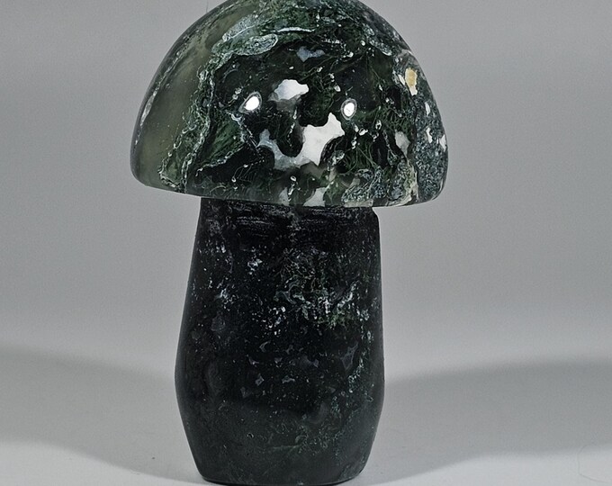 Moss Agate Mushroom Carving 1.8"