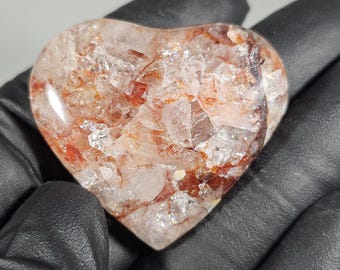 1.3" Fire Quartz Heart Palm Stone