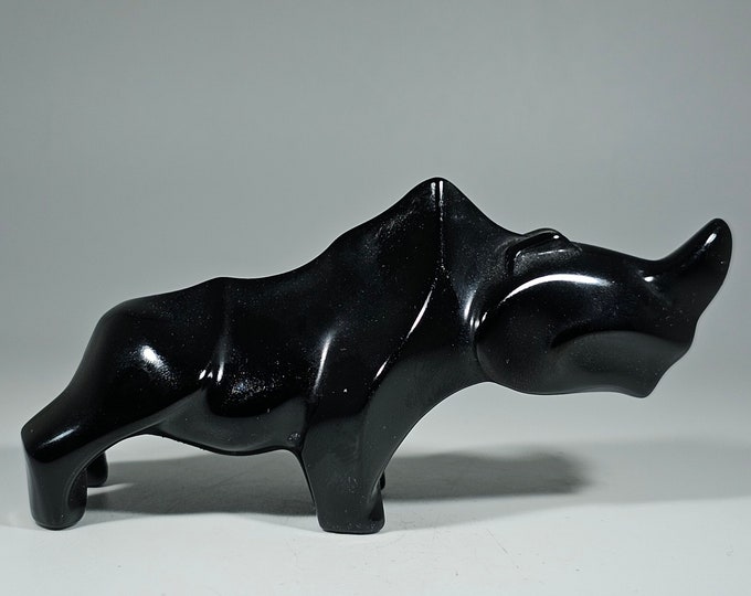 3.6" Obsidian Rhino Carving