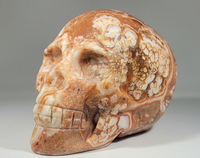 3.5" Amber Flower Agate Skull Carving