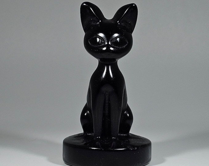Obsidian Cat Carving 2.7" Tall