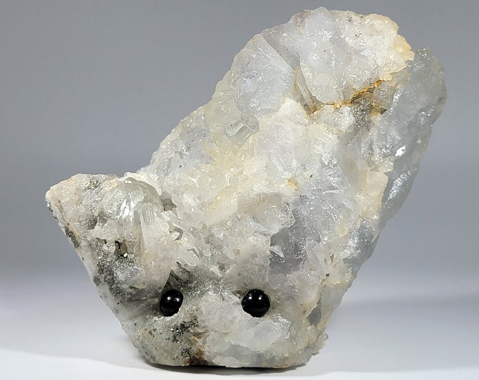 Large Fluorite with Pyrite Pet Rock Carving