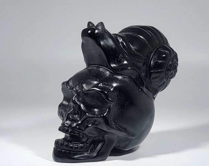 Obsidian Skull with Snail Carving