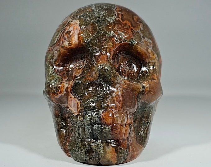 Druzy Red Moss Agate Skull