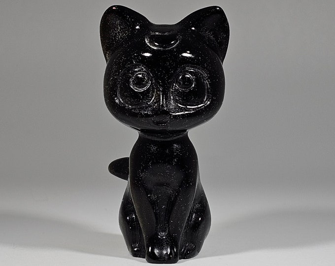 Golden Obsidian Cat Carving 2.3" Tall