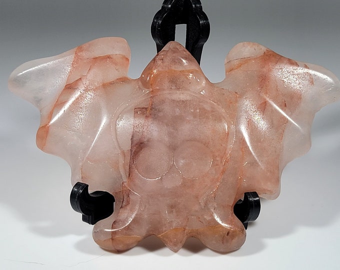 Fire Quartz Bat Carving With Skull