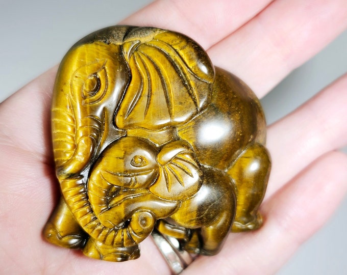 Tigerseye Elephant Carving Mom/Dad Baby