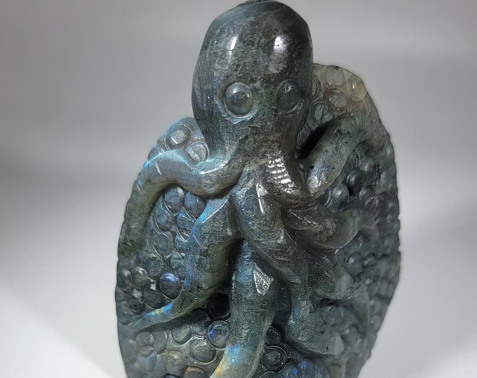 Intricately Carved Labradorite Octopus