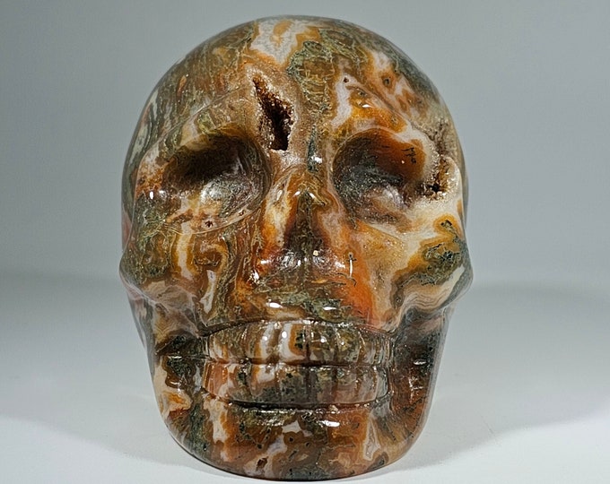 Druzy Red Moss Agate Skull