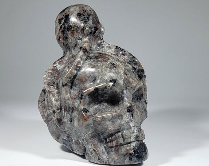 Yooperlite Skull with Octopus Carving