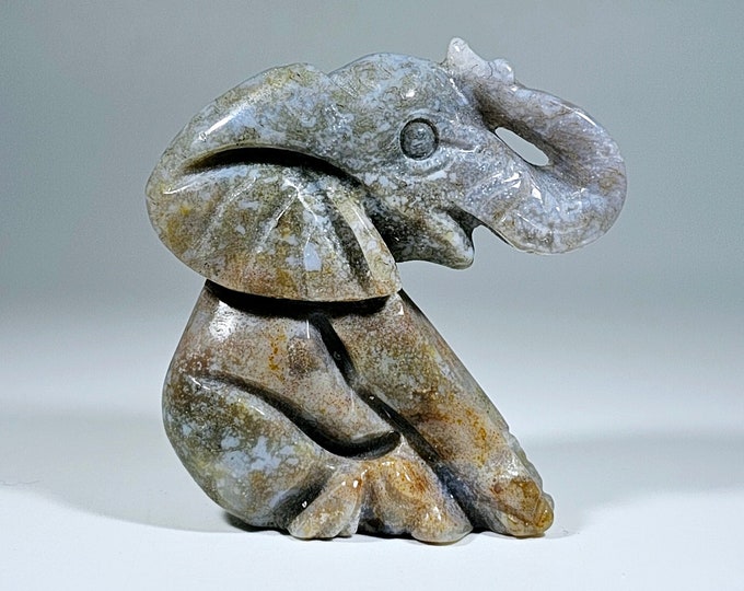 Ocean Jasper Moss Agate Mix Elephant Carving
