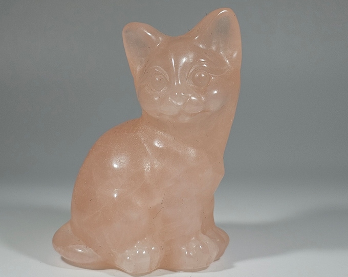 Rose Quartz Cat Carving
