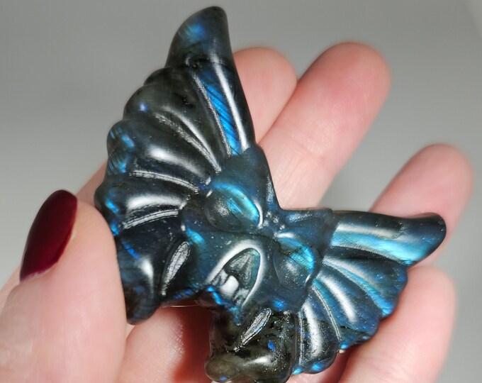 Labradorite Butterfly Skull Carving