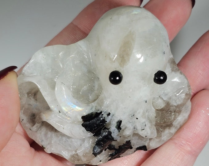Rainbow Moonstone Octopus Carving