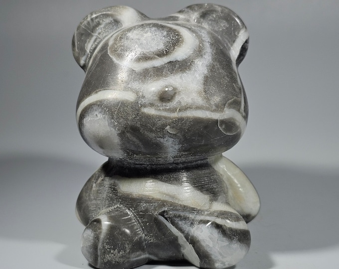 Shell Stone Jasper Teddy Bear Carving 2.5" Tall
