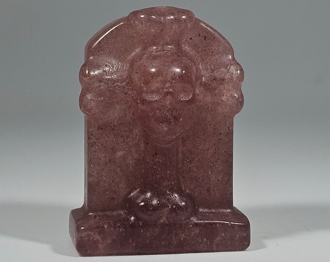 1.5" Strawberry Quartz Tombstone Carving