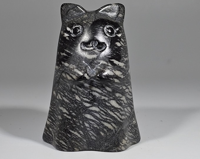 1.8" Black Network Jasper Ghost Cat Carving