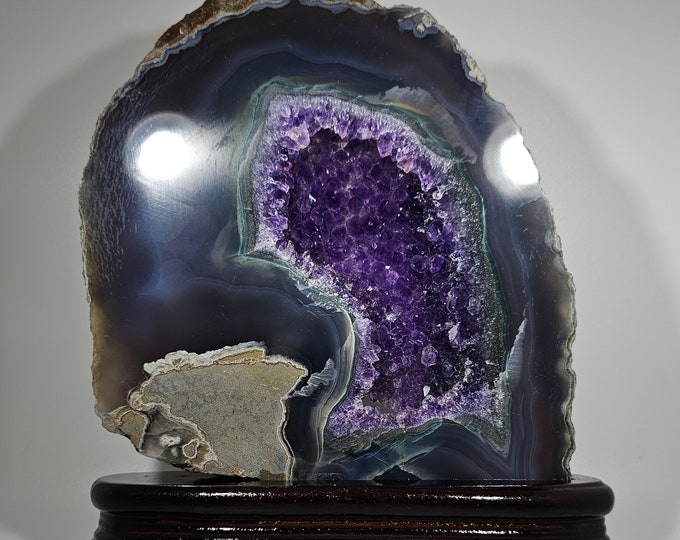 Amethyst in Blue Agate Slab
