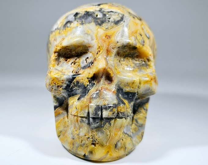 Crazy Lace Agate Skull Carving