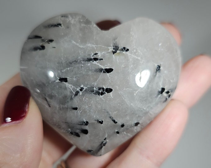 Black Tourmaline in Quartz Heart Carving