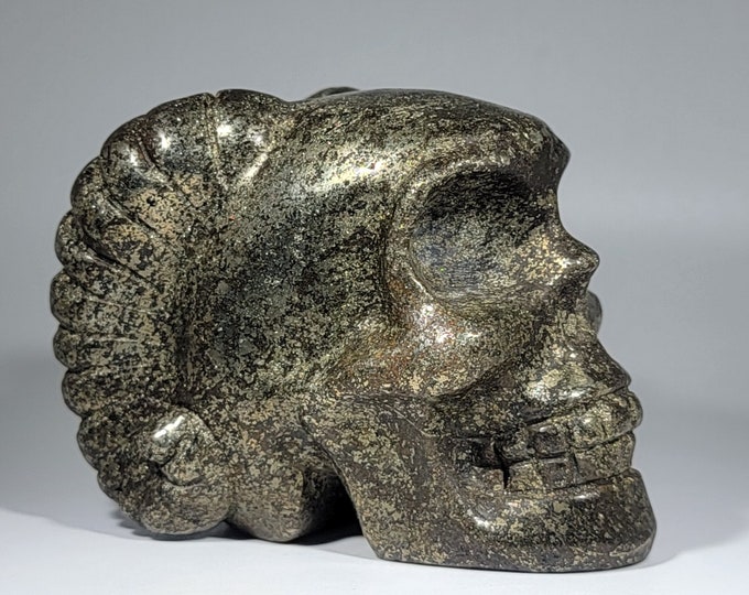 3.15" Pyrite Skull with Horns Carving Demon