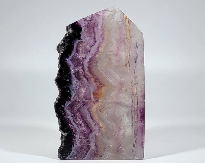 Striped Watermelon Fluorite Tower with Raw Edge