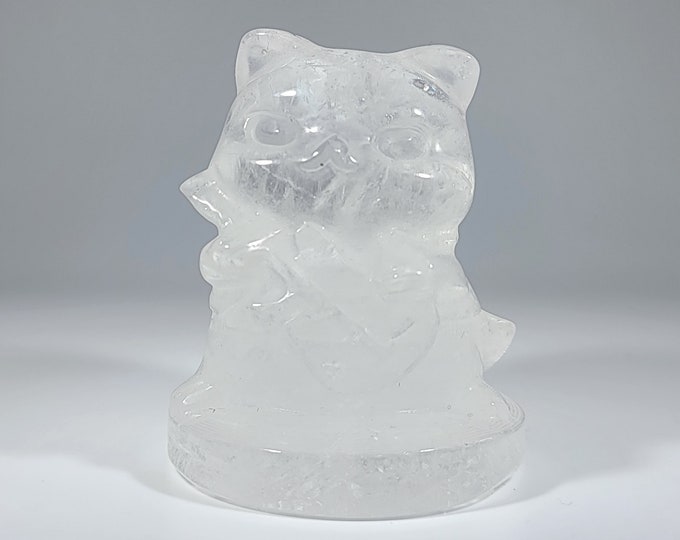 Clear Quartz Guitar Cat Carving