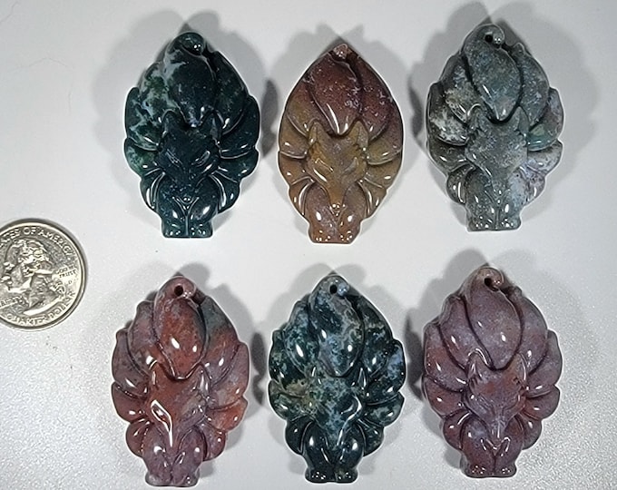 You Choose Ocean Jasper Nine Tail Fox Pendant Carving