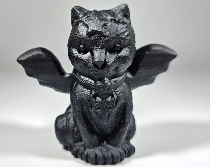 2.2" Obsidian Bat Cat Carving