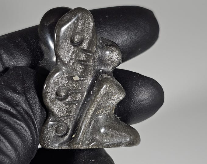 Mini Silver Obsidian Fairy Carving