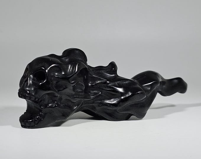 Obsidian Flaming Skull Carving