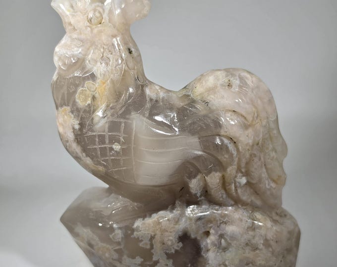 Flower Agate Rooster Carving Chicken