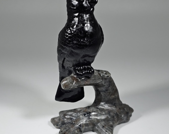 Obsidian Bird on Yooperlite Tree Carving