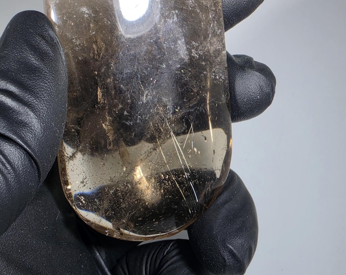 Smoky Quartz with Golden Rutile Palm Stone